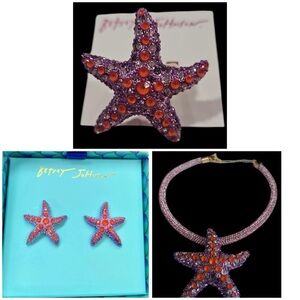 BETSEY JOHNSON SET 2025 Mermaid Life Starfish Necklace Ring & Earrings NEW NWT
